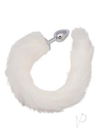 Running Wild Faux Fur Tail and Metallic Anal Plug - Metal/White