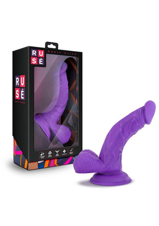 Ruse Magic Stick Silicone Dildo with Balls - Purple - 7in