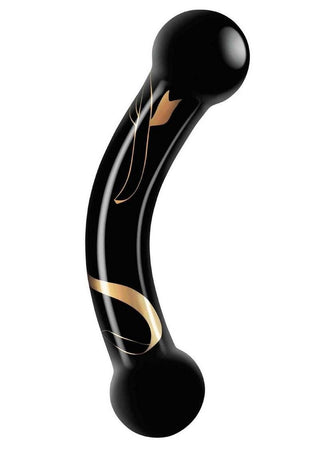 Secret Kisses Handblown Double Ended Glass Dildo - Black/Gold - 5.5in