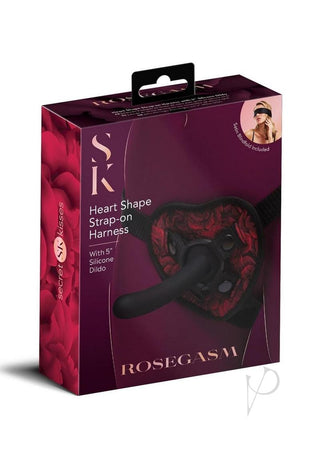 Secret Kisses Rosegasm Strap-On Harness with G-Spot Dildo and Blindfold - Black/Red