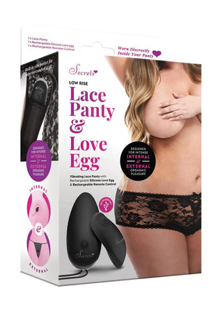 Secrets Low Rise Lace Panty and Love Egg Panty Vibe - Black - Plus Size