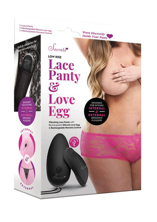 Secrets Low Rise Lace Panty and Love Egg Panty Vibe - Hot Pink - Plus Size