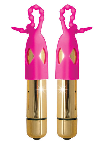 Seduce Me Vibrating Adjustable Nipple Teasers - Gold/Pink