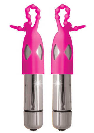 Seduce Me Vibrating Adjustable Nipple Teasers - Pink/Silver