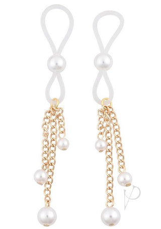 Sex and Mischief Pearl Nipple Ties - Gold/White