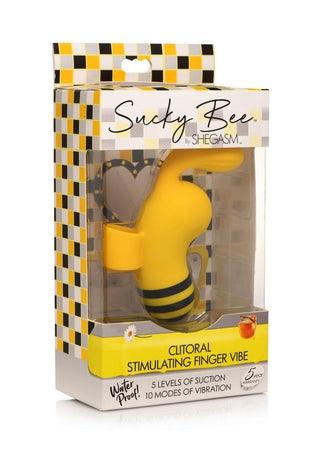 Shegasm Sucky Bee Rechargeable Silicone Clitroal Stimulating Finger Vibe - Black/Yellow