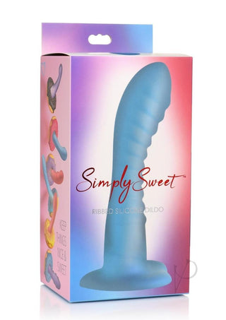 Simply Sweet Ribbed Silicone Dildo - Blue