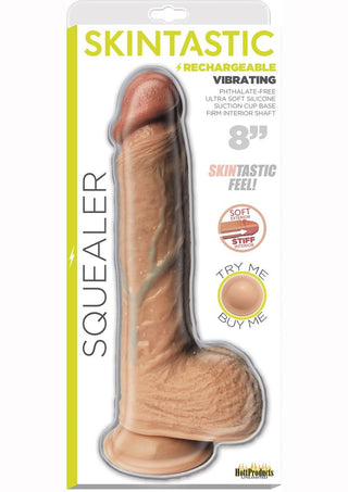 Skinsations Squealer Rechargeable Vibrating Silicone Dildo - Vanilla - 8in