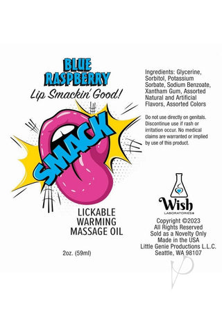 Smack Lickable Massage Oil 2oz - Blue Raspberry