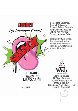 Smack Lickable Massage Oil 2oz - Cherry