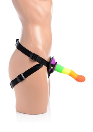 Strap U Proud Rainbow Silicone Dildo with Harness