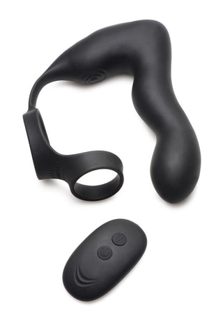 Swell Rechargeable Silicone Inflatable 10x Vibrating Prostate Plug with Cock and Ball Ring and Remote Control