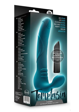 Temptasia Luna Strapless Silicone Vibrating Dildo - Teal - 9in