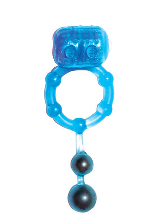 The Best Of Macho Ultra Erection Keeper Vibrating Cock Ring with Dangling Balls - Blue