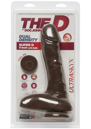 The D Super D Ultraskyn Dildo with Balls - Black/Chocolate - 9in