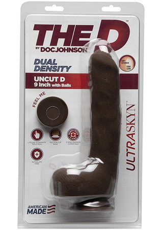 The D Uncut D Ultraskyn Dildo with Balls - Black/Chocolate - 9in