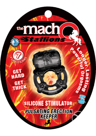 The Macho Stallions Pulsating Erection Keeper Silicone Vibrating Cock Ring - Black