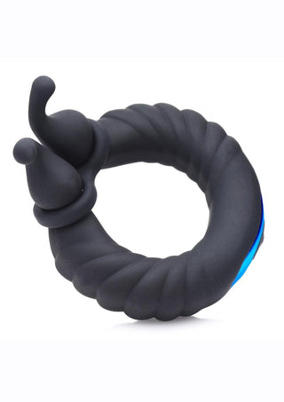 Trinity Men 10x Cock Cobra Dual Stimulating Rechargeable Silicone Cock Ring - Black