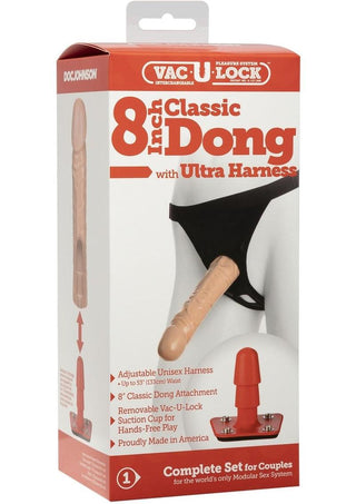 Vac-U-Lock Classic Dildo with Ultra Harness - Flesh/Vanilla - 8in