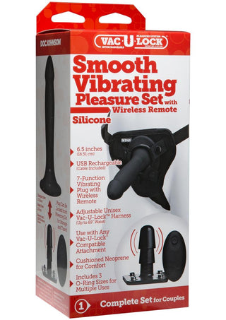 Vac-U-Lock Smooth Vibrating Silicone Pleasure Set with Remote Control - Black