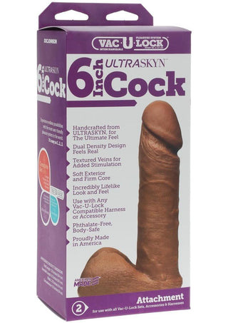 Vac-U-Lock Ultraskyn Dildo - Caramel/Flesh - 6in