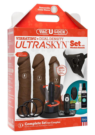 Vac-U-Lock Vibrating Dual Density Ultraskyn Set with Remote Control - Black/Chocolate