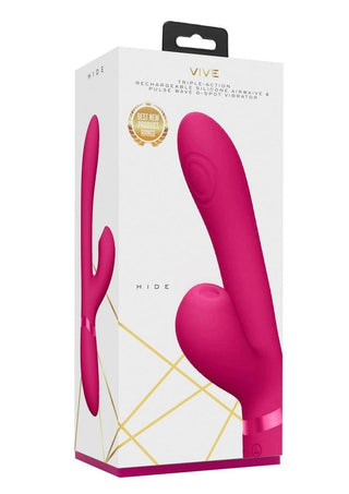 Vive Hide Rechargeable Silicone Airwave Clitoral and Pulse Wave G-Spot Vibrator - Pink