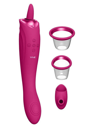 Vive Mai Rechargeable Silicone Suction Swirling Pulse Wave and Air Wave Vibrator - Pink