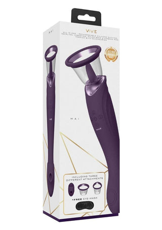 Vive Mai Rechargeable Silicone Suction Swirling Pulse Wave and Air Wave Vibrator - Purple