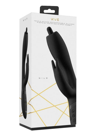 Vive Nilo Rechargeable Silicone Pinpoint Rotating G-Spot Rabbit Vibrator - Black