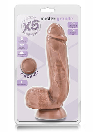 X5 Mister Grande Dildo with Balls - Brown/Caramel - 8.5in